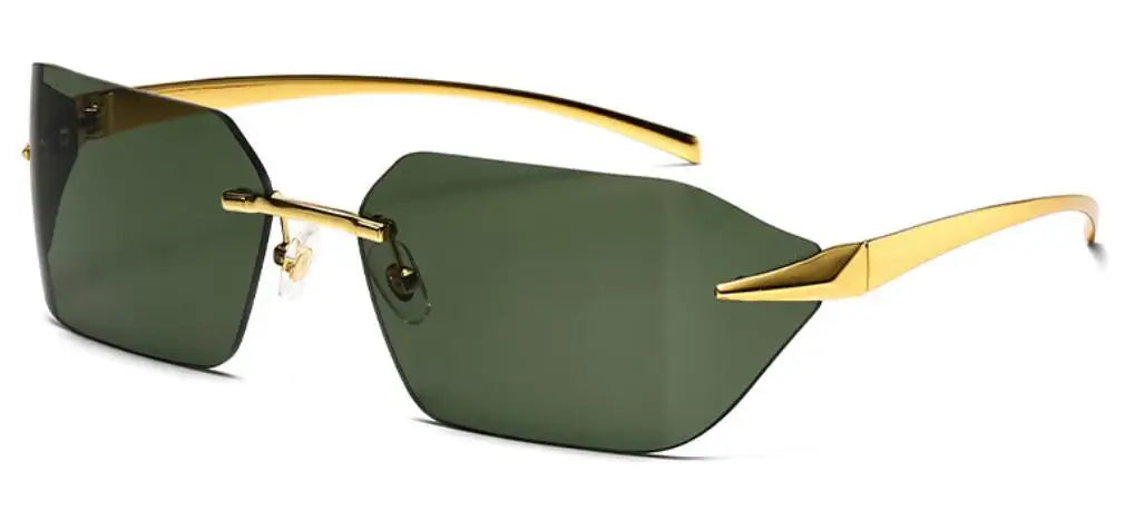 Rimless Men Sunglasses 2024 Fashion Luxury Brand Curved Lens Summer Traveling Sun Glasses for Women Frameless Rectangle Shades