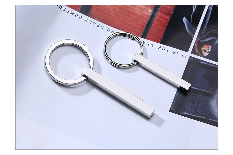 Vnox Personalize Keychains, Custom Father's Day Gift to Him, 3D Bar Key Chain, Stainless Steel Name Date Logo Engraving Keyrings