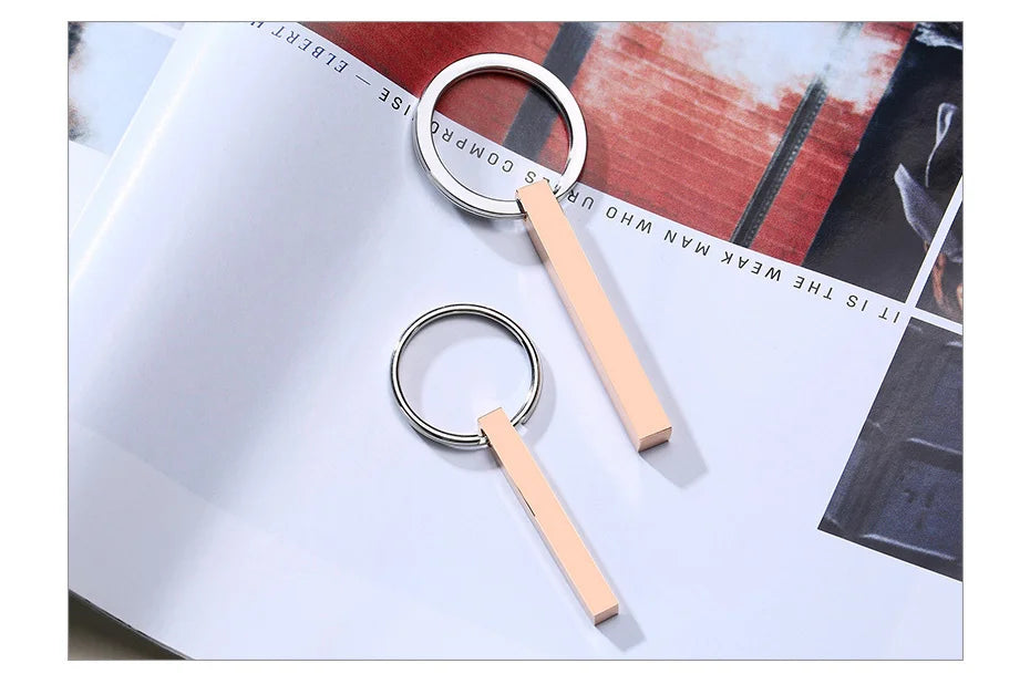 Vnox Personalize Keychains, Custom Father's Day Gift to Him, 3D Bar Key Chain, Stainless Steel Name Date Logo Engraving Keyrings