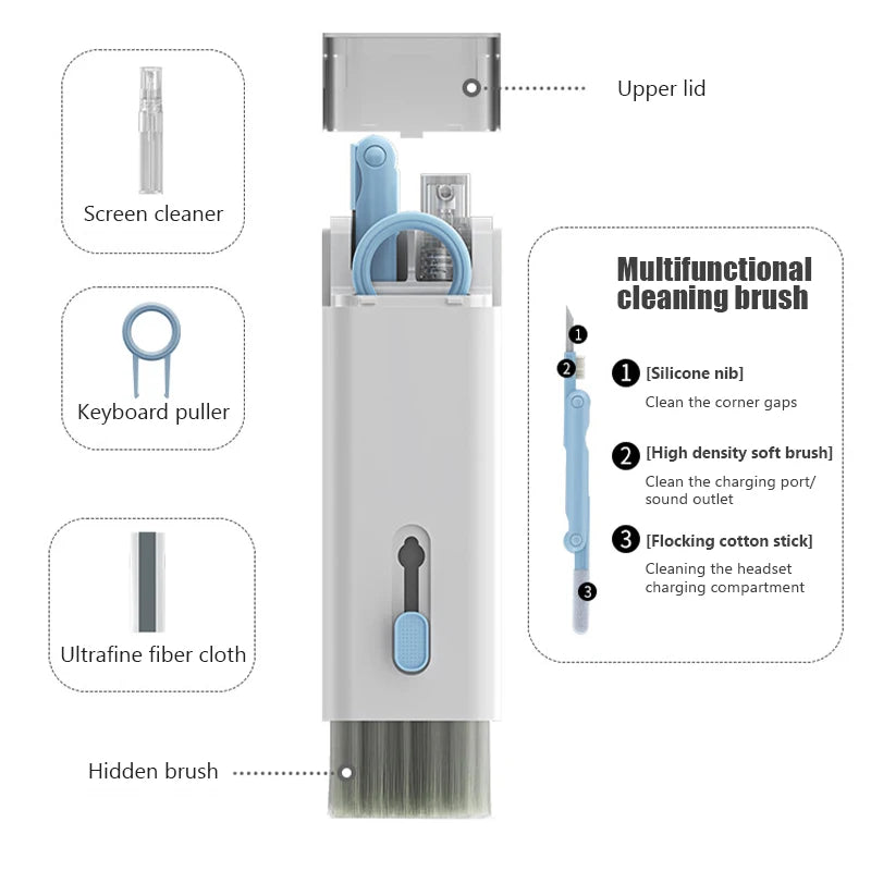 7-in-1 Computer Keyboard Cleaner Brush Kit Bluetooth Earphone Cleaning Pen For Airpods 3 Pro Headset Cleaning Tool Keycap Puller