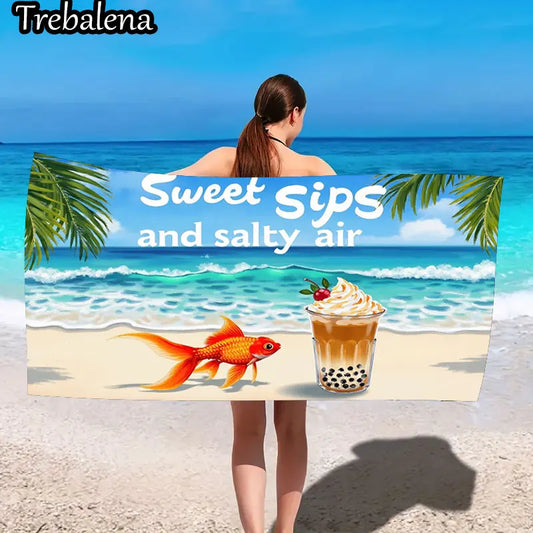 30*60inch Ultra-Soft Beach Towel with Sweet Sips Salty Air Beach Scene Towel