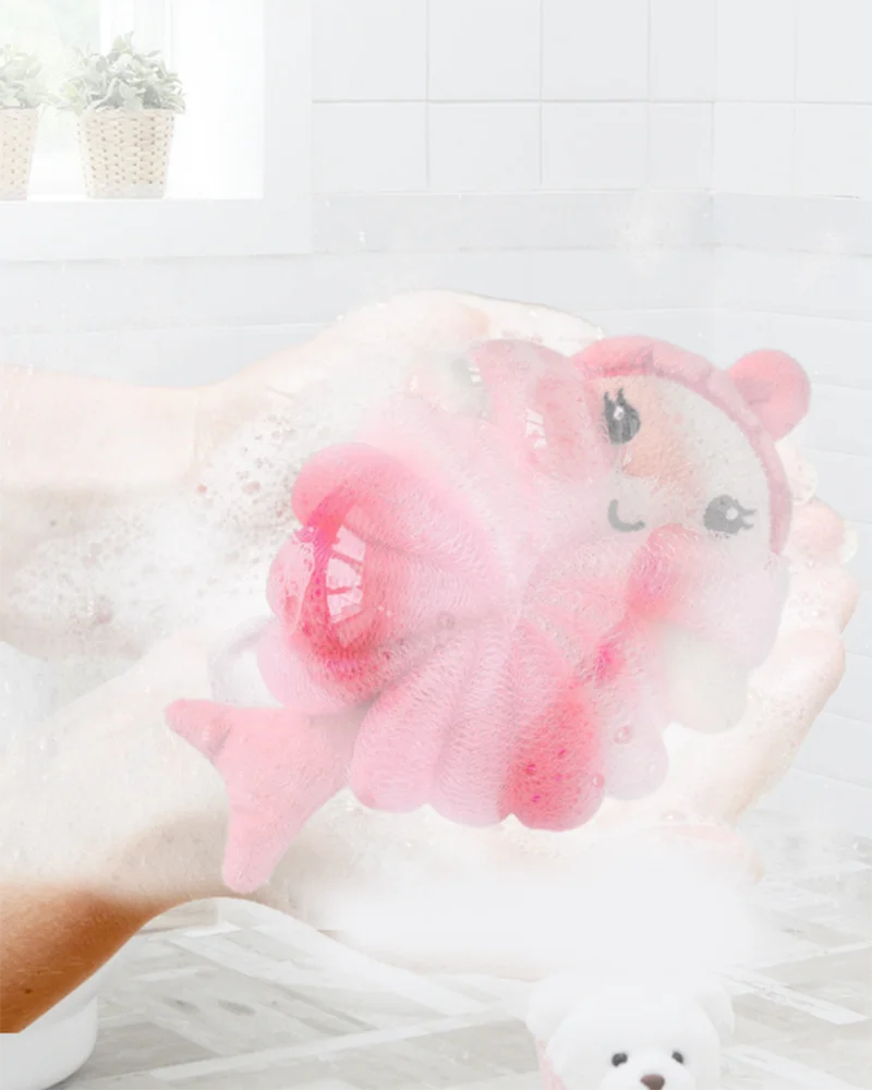 Baby bath flower ball, cute cartoon mermaid for children, soft and non scattering bath ball, bubble net