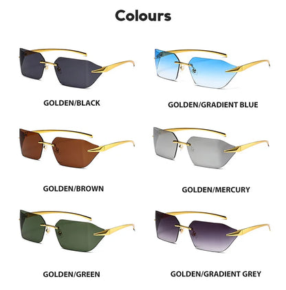 Rimless Men Sunglasses 2024 Fashion Luxury Brand Curved Lens Summer Traveling Sun Glasses for Women Frameless Rectangle Shades