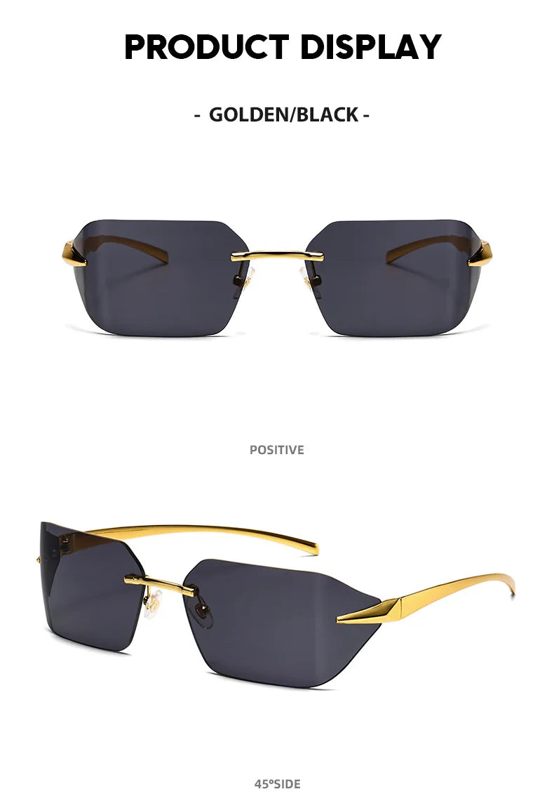 Rimless Men Sunglasses 2024 Fashion Luxury Brand Curved Lens Summer Traveling Sun Glasses for Women Frameless Rectangle Shades