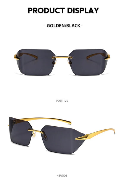 Rimless Men Sunglasses 2024 Fashion Luxury Brand Curved Lens Summer Traveling Sun Glasses for Women Frameless Rectangle Shades