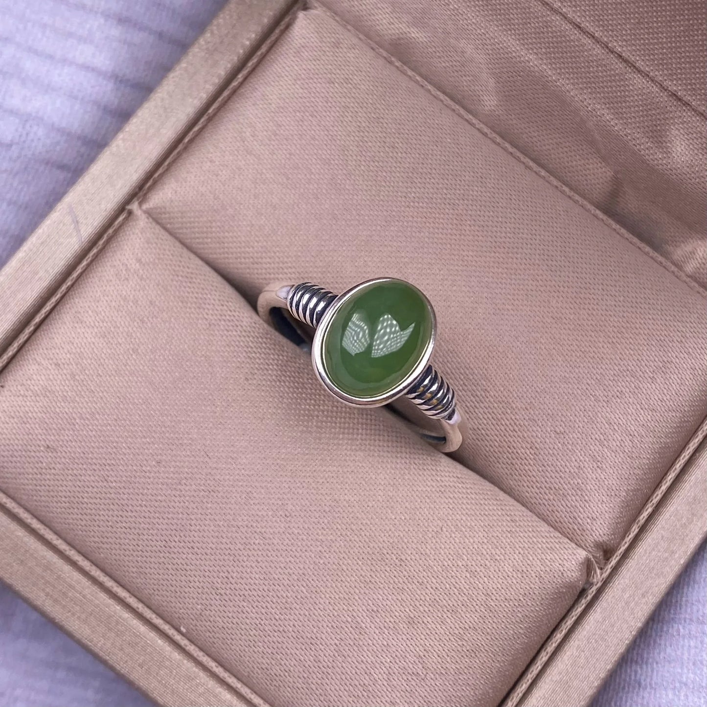 HOYON and Tian Jasper Ring s925 Sterling Silver Inlaid Jade Wedding Jewelry Fashion Simple Versatile Retro Women's Accessories