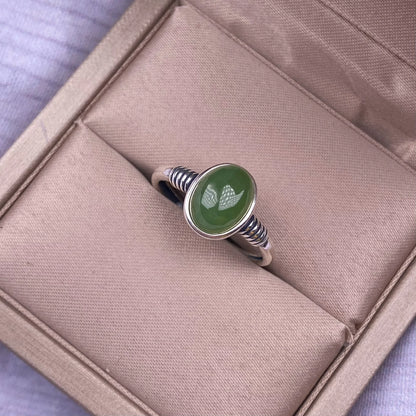 HOYON and Tian Jasper Ring s925 Sterling Silver Inlaid Jade Wedding Jewelry Fashion Simple Versatile Retro Women's Accessories