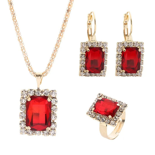 2025 New Crystal Jewelry Wedding Jewelry Set Black Zircon Dangle Earrings And Necklace Ring 3 Piece Set Women Trendy Accessories
